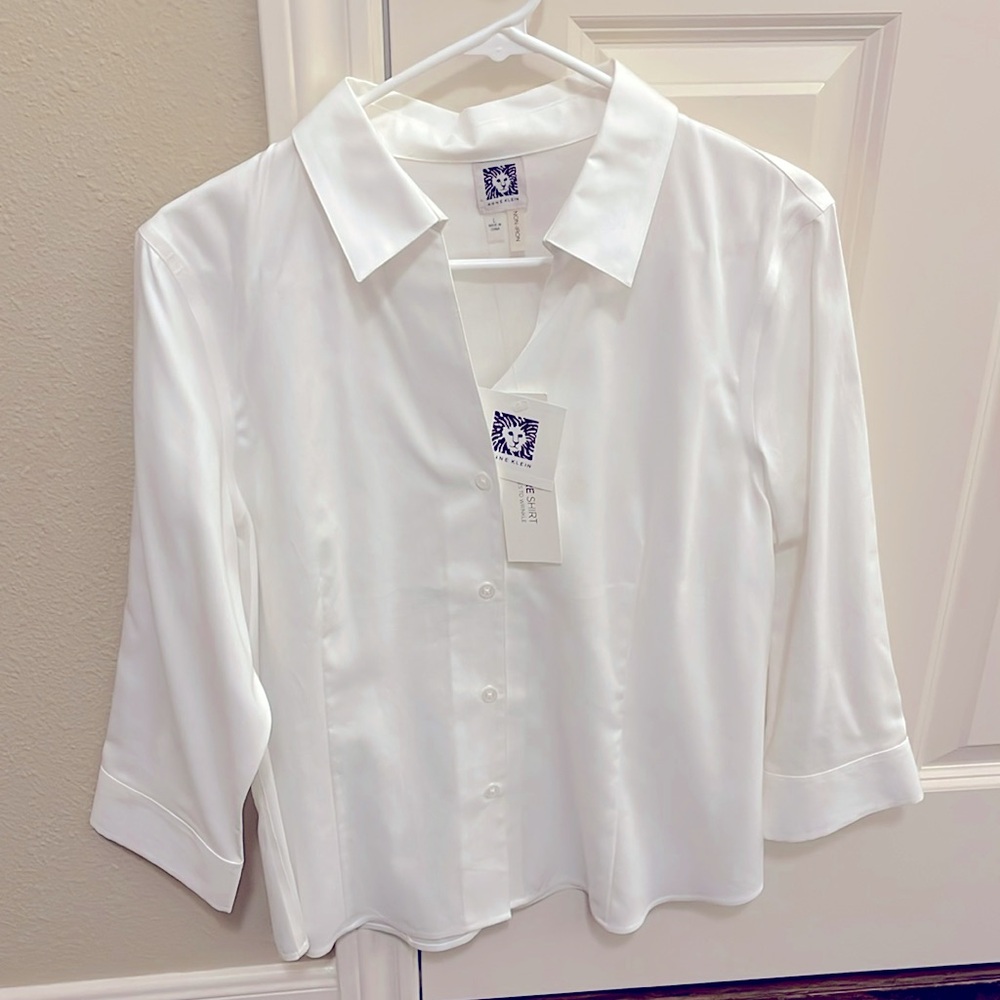 Anne Klein White Non-Iron Button-Up Blouse